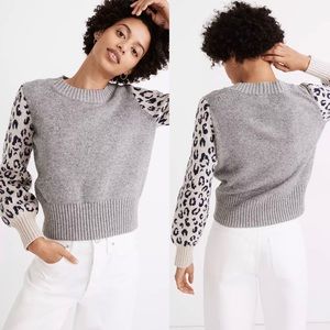 Madewell Leopard Sleeve Tensley Pullover Sweater Sz S